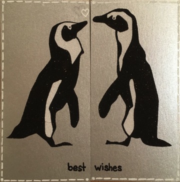 Two Penguins Kissing
(black & white glitter)
Best Wishes Card